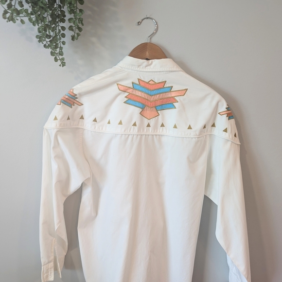 Vintage Wrangler Cream Western Button Down Shirt - Picture 7 of 11